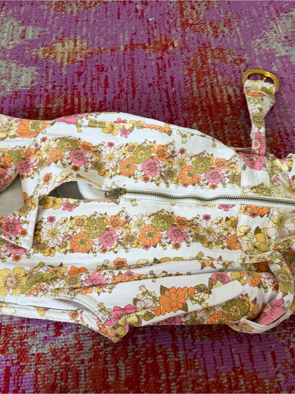Show Me Your MuMu Floral Zip Front Sleeveless Jumpsuit in Pink & Gold - Picture 4 of 4